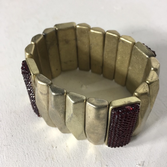 Vintage Gold Red Slate Bead Stretchable Bracelet - Picture 2 of 8